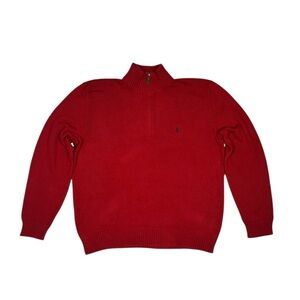 Polo Ralph Lauren red knit sweater with 1/4 zip and embroidered horse logo